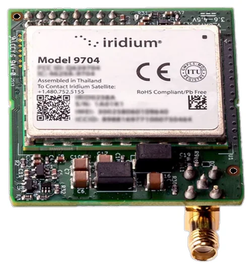 RockBLOCK 9704-SMA board with the Iridium 9704 modem and its SMA antenna socket.